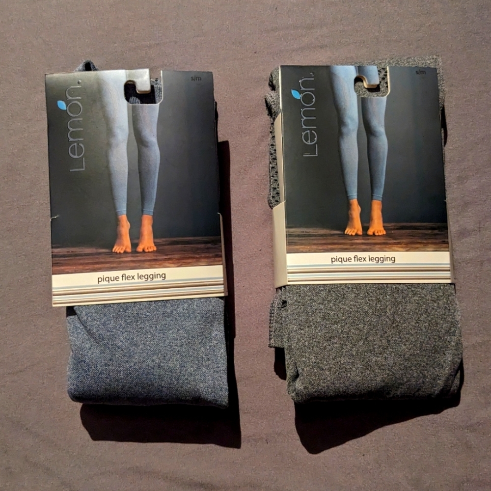 2 Pair Macy's Lemon Pique Flex Legging Mineral Gray & Bay Blue Both Size S/M